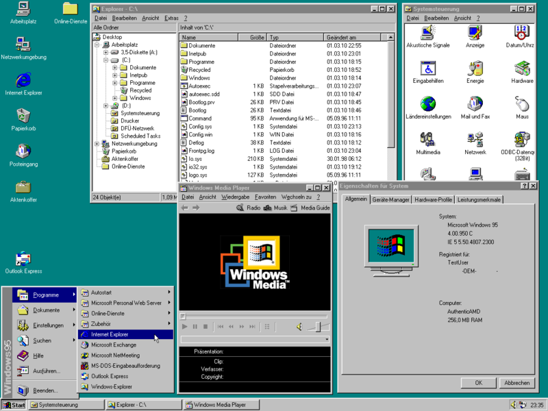 Datei:Windows 95 C Startmenü System mit allen Updates 2010-03-01.png