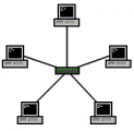 Ein Netzwerk mit zentralem Switch ist eine Stern-Topologie.